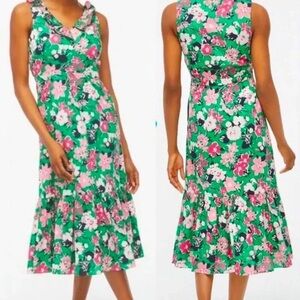 J. Crew Green and Pink Floral Ruffle Dress